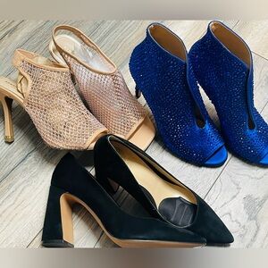 ❗️3 PAIR BUNDLE❗️Stunning Royal Blue, Black Suede and Rhinestone Mesh Heels